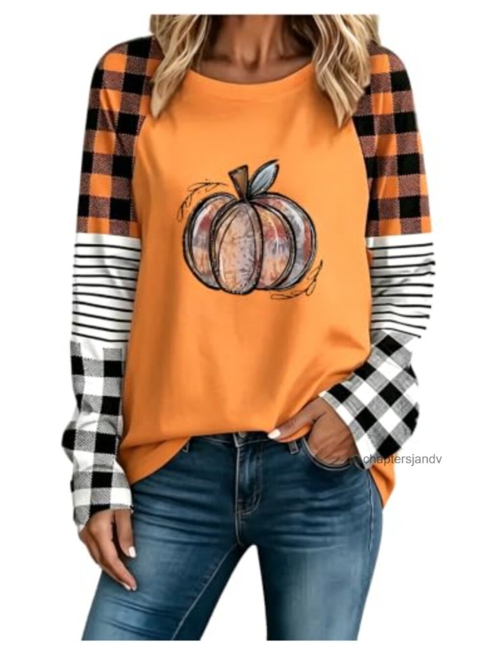 Women's Funny Pumpkin Graphic Fall Thanksgiving Long Sleeve Tee
